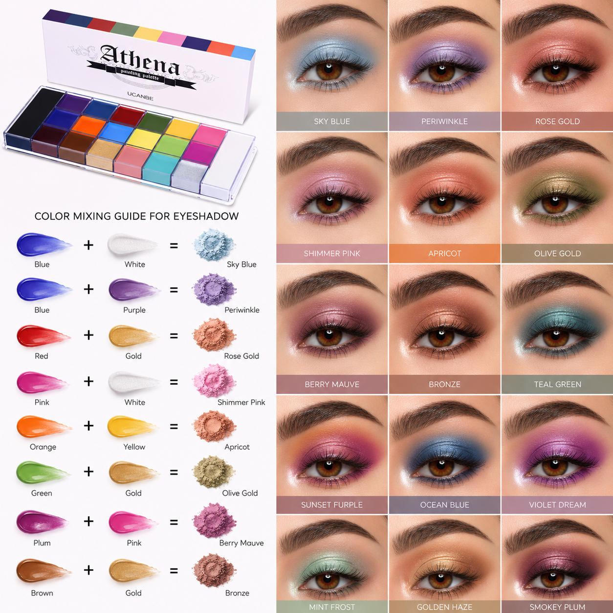 Athena Multi Color Palette with 20 Shades For Lips, Blushes, Eyeshadows and Foundation - Athena.Pk