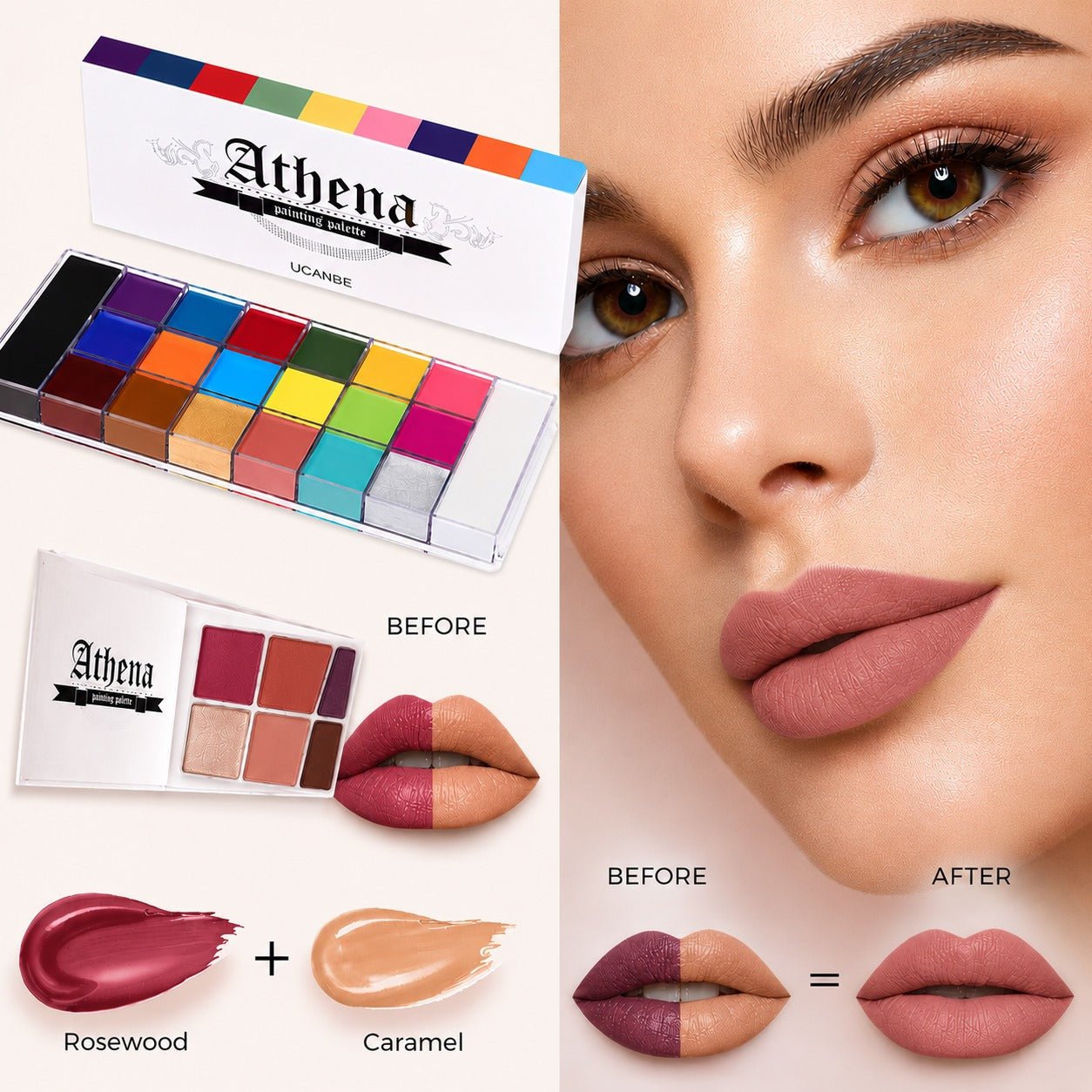 Athena Multi Color Palette with 20 Shades For Lips, Blushes, Eyeshadows and Foundation - Athena.Pk