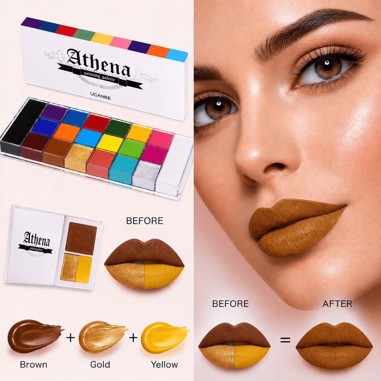 Athena Multi Color Palette with 20 Shades For Lips, Blushes, Eyeshadows and Foundation - Athena.Pk